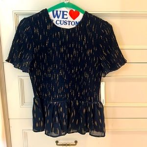 Adorable ruched navy Aqua top with gold accents